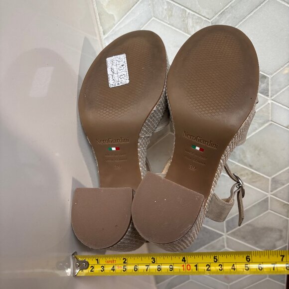 Nero Giardini Sz 39 9 Suede Criss Cross Strap Block Heel Sandal Sandali Donna - Picture 10 of 11